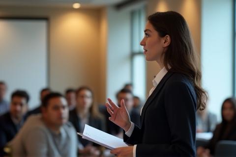 Person practicing public speaking techniques